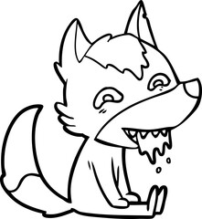 cartoon hungry wolf sitting waiting
