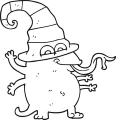 freehand drawn black and white cartoon halloween alien