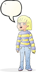 freehand drawn speech bubble cartoon woman in casual clothes