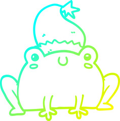 cold gradient line drawing of a cute cartoon christmas frog