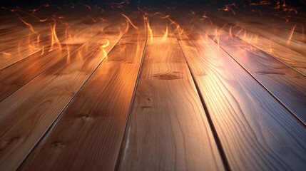 Flames over a burning wooden floor.