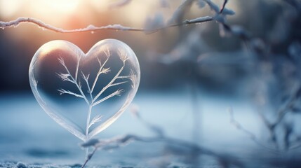 Chilled romance: A love symbol on frozen glass, a unique expression for Valentine's Day.