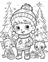 christmas coloring book design, black and white