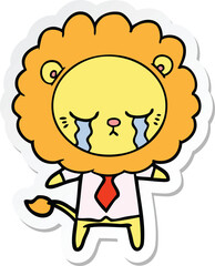 sticker of a crying cartoon lion
