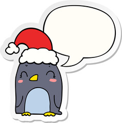 cute christmas penguin with speech bubble sticker