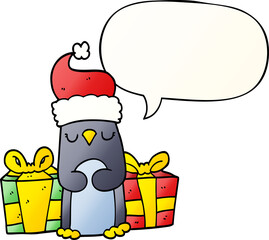 cute christmas penguin with speech bubble in smooth gradient style