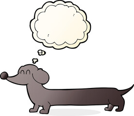cartoon dachshund with thought bubble