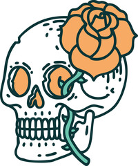 Obraz premium iconic tattoo style image of a skull and rose