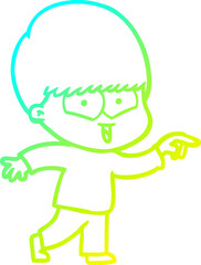cold gradient line drawing of a cartoon happy boy