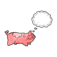 freehand drawn thought bubble textured cartoon pig