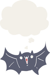 cartoon happy vampire bat with thought bubble in retro style