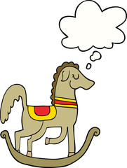 cartoon rocking horse with thought bubble