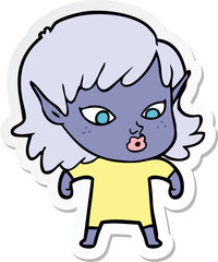 sticker of a pretty cartoon elf girl