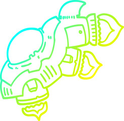 cold gradient line drawing of a cartoon space ship
