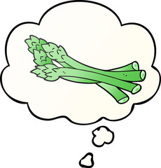 cartoon asparagus with thought bubble in smooth gradient style