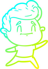 cold gradient line drawing of a happy cartoon man