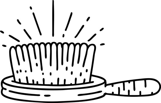 recommend clip art: illustration of a traditional black line work tattoo style hairbrush