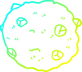 cold gradient line drawing of a cartoon chocolate chip cookie