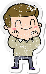 distressed sticker of a cartoon friendly man