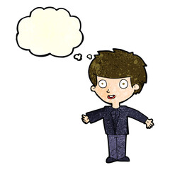 cartoon happy boy with thought bubble