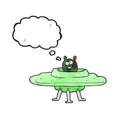 freehand drawn thought bubble textured cartoon spaceship