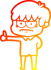 warm gradient line drawing of a annoyed cartoon boy