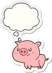 cartoon pig with thought bubble as a printed sticker