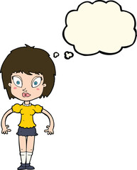 cartoon pretty girl with thought bubble