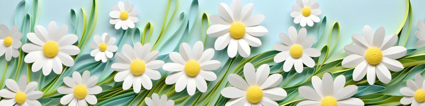 paper quilling craft daisy flowers background banner