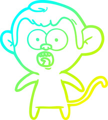 cold gradient line drawing of a cartoon shocked monkey