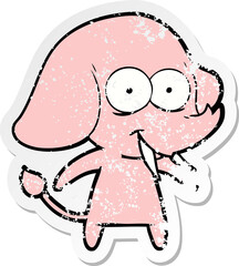 distressed sticker of a happy cartoon elephant