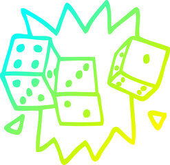 cold gradient line drawing of a cartoon lucky dice