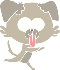 flat color style cartoon running dog with tongue sticking out