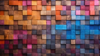 Colorful block stack Wood-aged background, art architecture texture abstract block stack on the wall for background