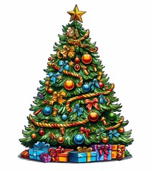 christmas tree with gifts on white background