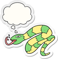 cartoon hissing snake with thought bubble as a printed sticker