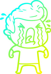 cold gradient line drawing of a cartoon crying man