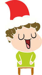 laughing hand drawn flat color illustration of a man wearing santa hat