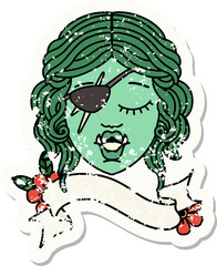 grunge sticker of a orc rogue character face