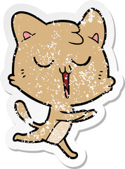 distressed sticker of a cartoon cat singing