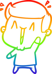 rainbow gradient line drawing of a cartoon excited man