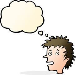 cartoon excited boy with thought bubble