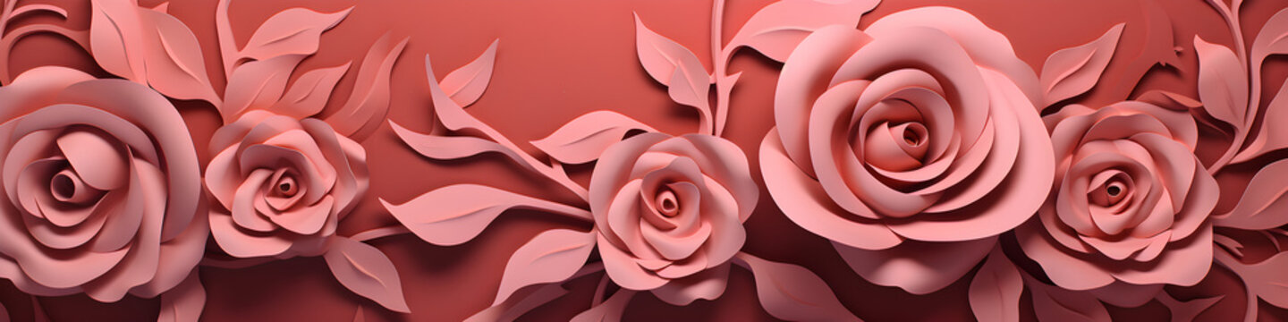 paper cut craft rose flowers background banner
