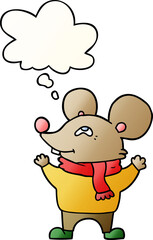 cartoon mouse wearing scarf with thought bubble in smooth gradient style