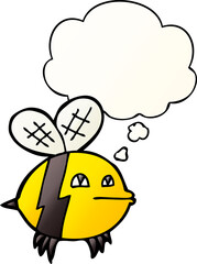 cartoon bee with thought bubble in smooth gradient style