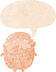 cartoon human with speech bubble in grunge distressed retro textured style