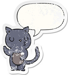 cute cartoon cat with speech bubble distressed distressed old sticker