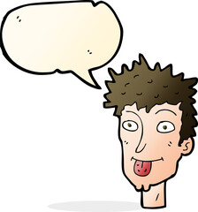 cartoon man sticking out tongue with speech bubble