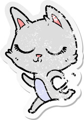 distressed sticker of a calm cartoon cat