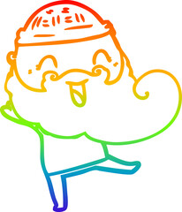 rainbow gradient line drawing of a happy bearded man
